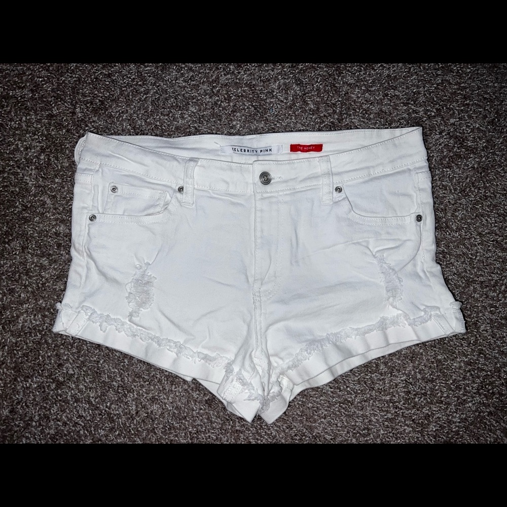Unworn Distressed White Denim Shorts from “Celebrity Pink” in Size 11/30